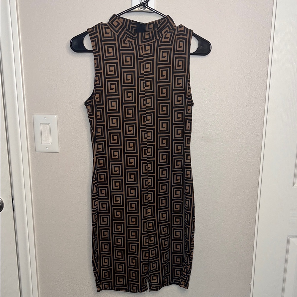 DAMAGED Fashion Nova Black and Brown Geometric Romper